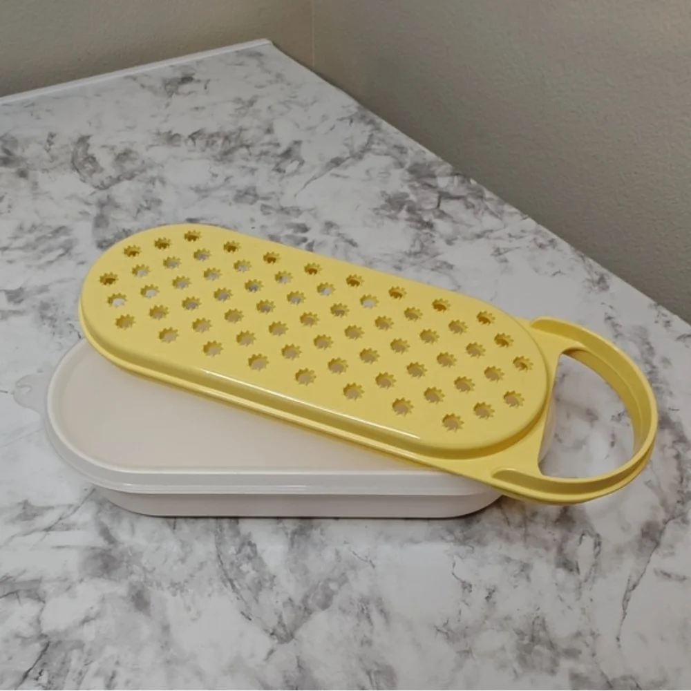 Vintage Tupperware Microwave Steamer Poacher Grater Set Yellow White 3pc Retro